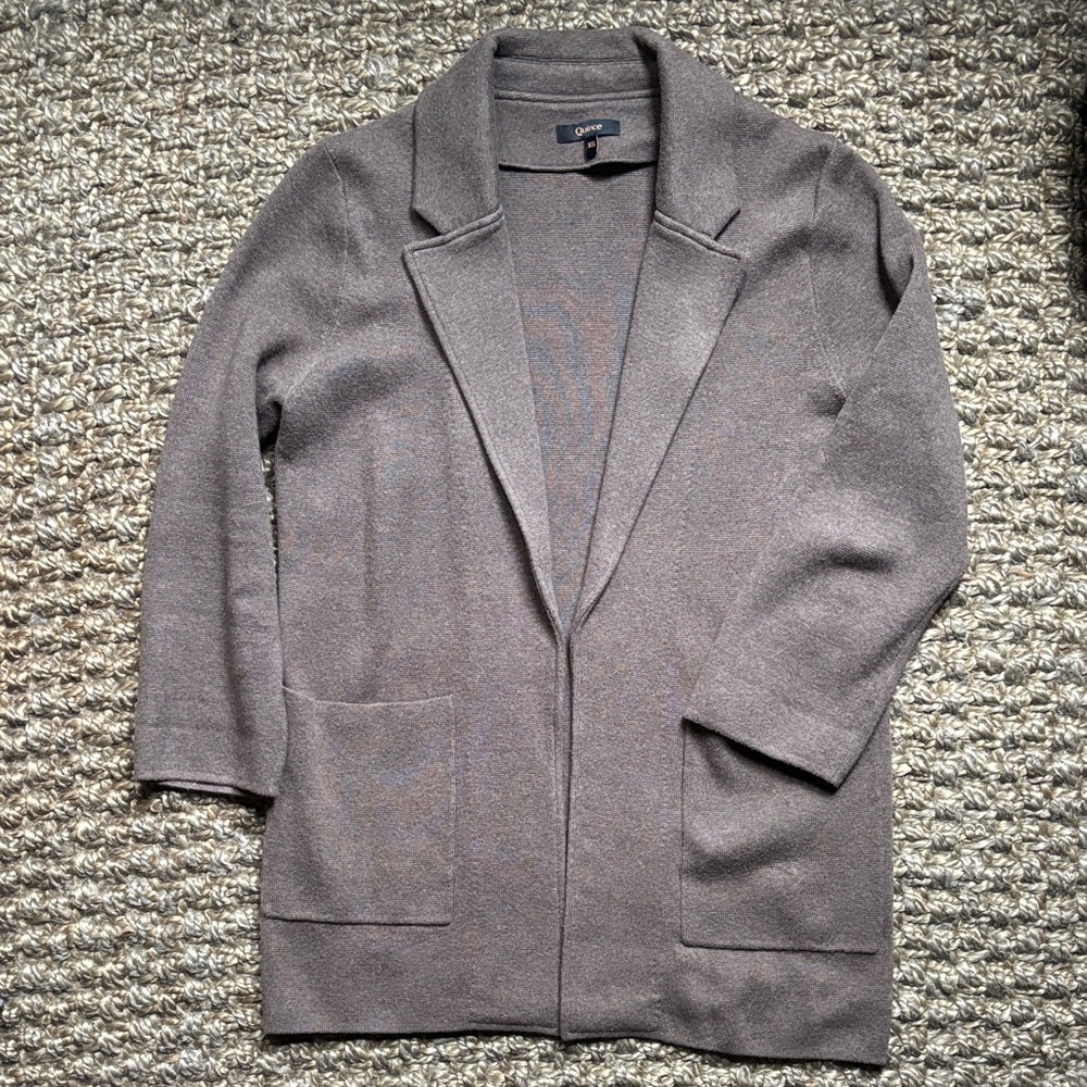 Quince Cotton Knit Blazer Heather Brown XS